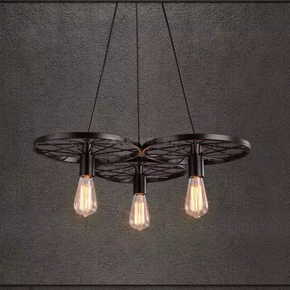 Rustic 3 Bulb Wagon Wheel Chandelier Distressed Bronze Finish Home Business